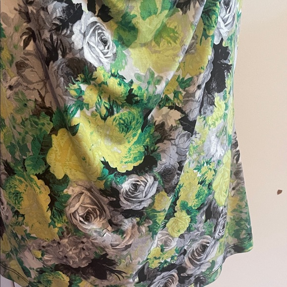 Floral Drape Neck Top - Green, Yellow, Gray - Picture 4 of 8